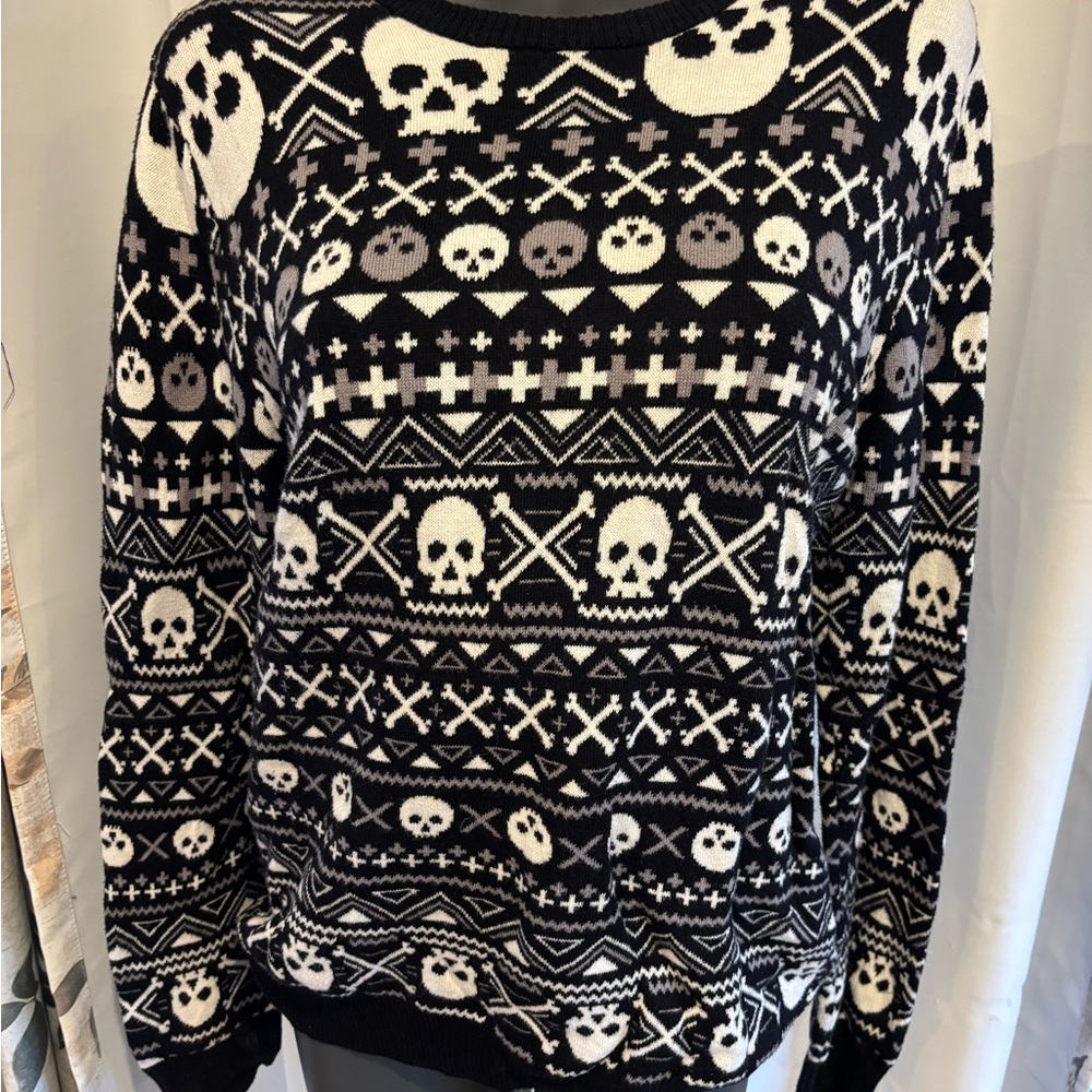 RUDE Black and White Skull Crewneck Sweater
